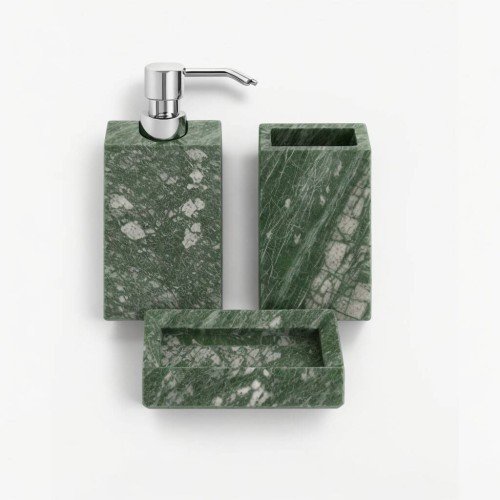 Badezimmer-Set aus Verde-Marmor, 3-teilig
