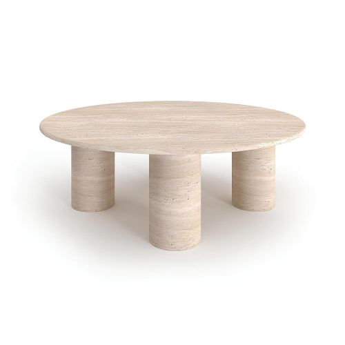 Traverten Orta Sehpa Yuvarlak Traverten Sehpa