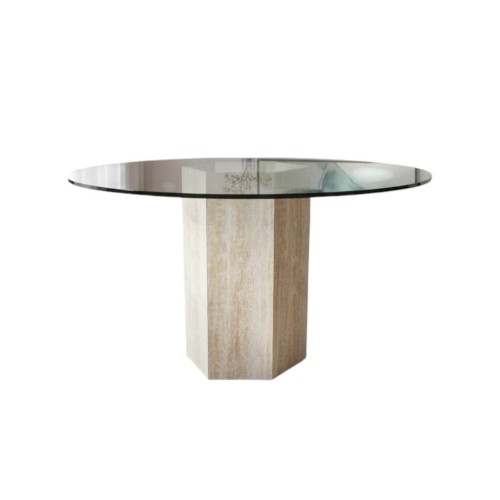 Luna Glass Travertine Table