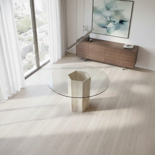 Luna Glass Travertine Table
