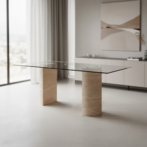 Marcio Glass Travertine Table