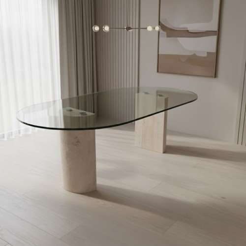 Marcio 2 Glass Travertine Table