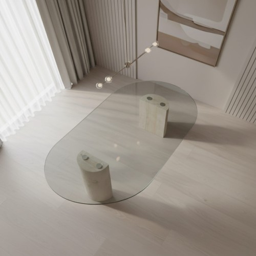 Marcio 2 Glass Travertine Table