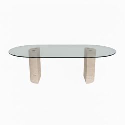 Marcio 2 Camlı Traverten Yemek Masası