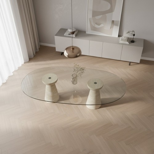 Roma Glass Travertine Table
