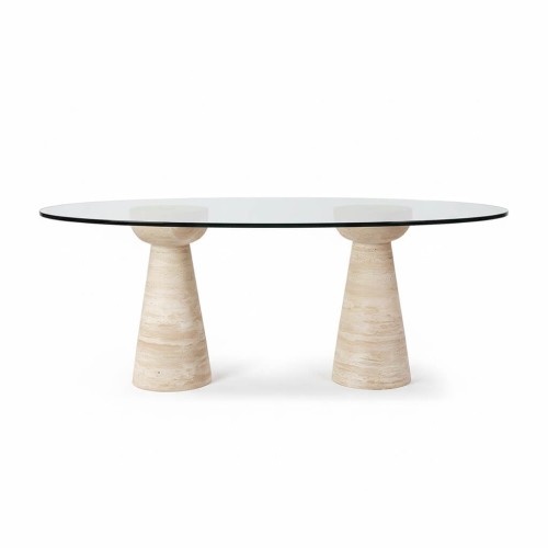 Roma Glass Travertine Table