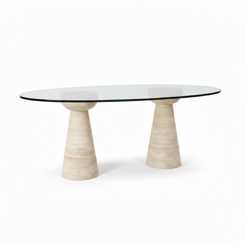 Roma Glass Travertine Table