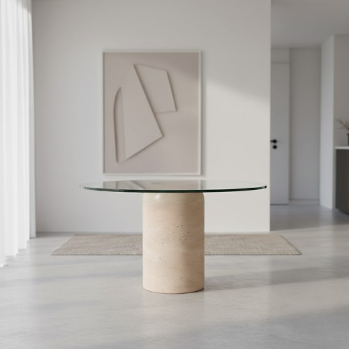 Salome Glass Travertine Table