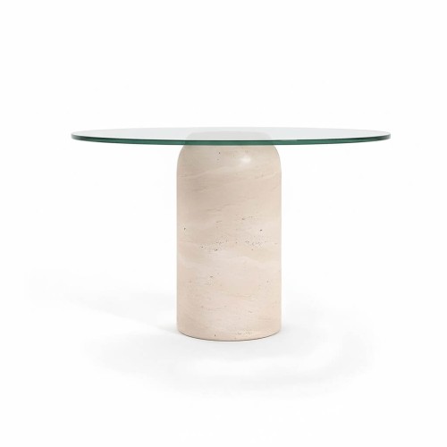 Salome Glass Travertine Table