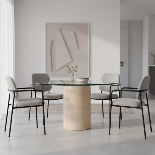 Salome Glass Travertine Table