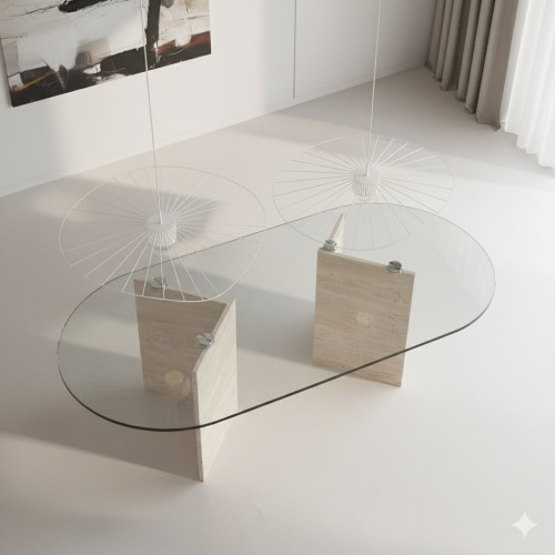 Leta Glass Travertine Table