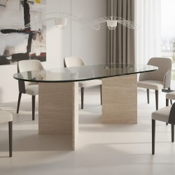 Leta Glass Travertine Table