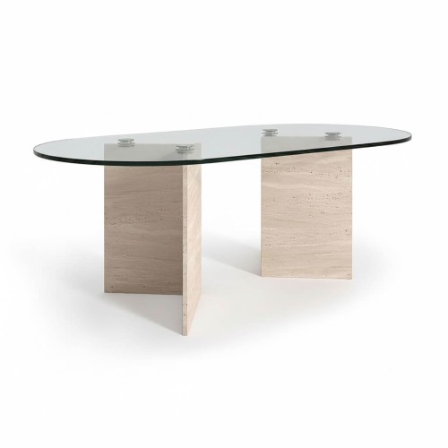 Leta Glass Travertine Table