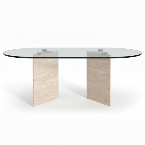 Leta Glass Travertine Table
