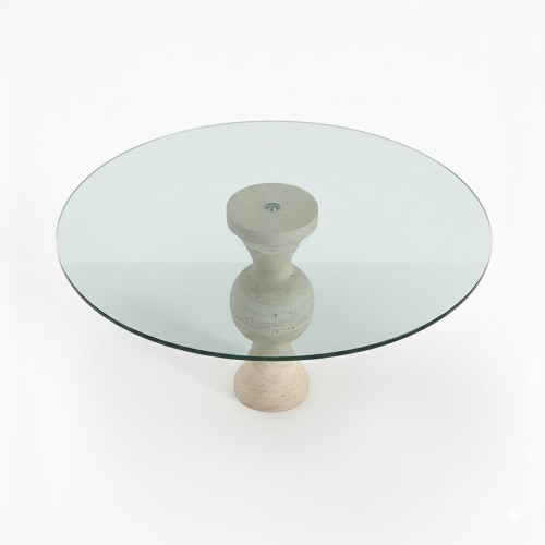 Liona  Glass Travertine Table
