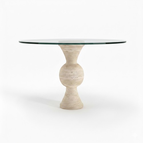 Liona  Glass Travertine Table