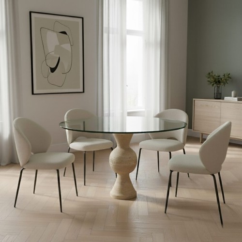 Liona  Glass Travertine Table