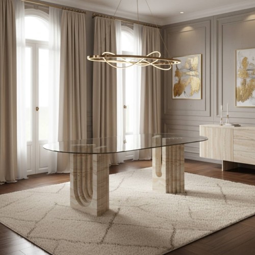 Tukas Glass Travertine Table