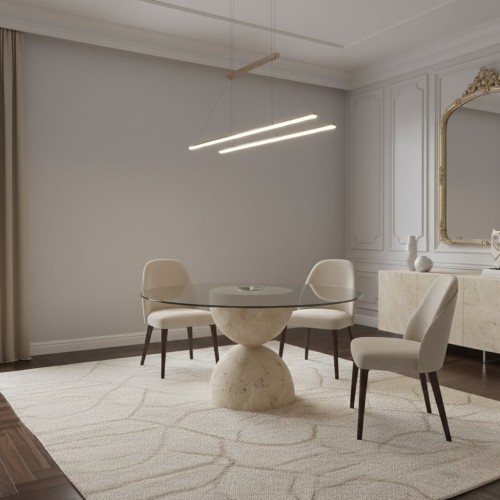 Suvari Glass Travertine Table