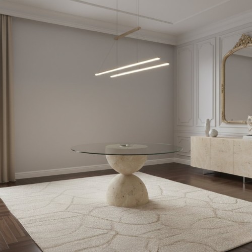 Suvari Glass Travertine Table