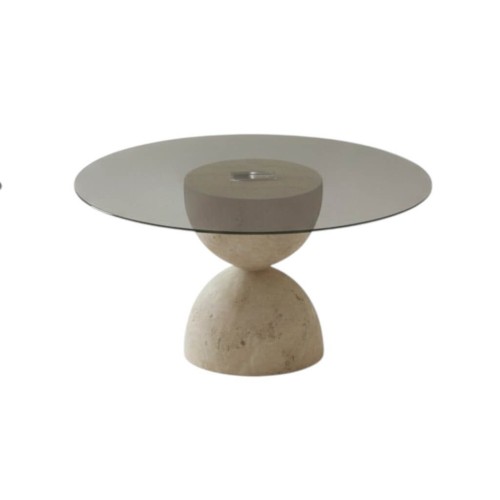 Suvari Glass Travertine Table