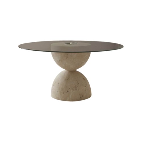Suvari Glass Travertine Table