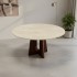 Kento Travertine Dining Table with Wooden Legs