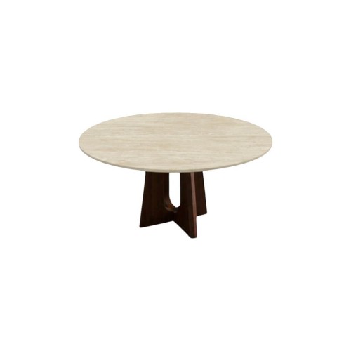 Kento Travertine Dining Table with Wooden Legs