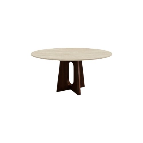 Kento Travertine Dining Table with Wooden Legs