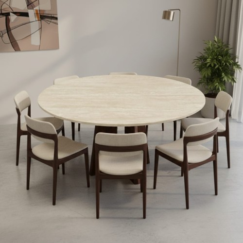Kento Travertine Dining Table with Wooden Legs