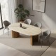 Olive Travertine Dining Table with Wooden Legs