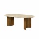 Olive Travertine Dining Table with Wooden Legs