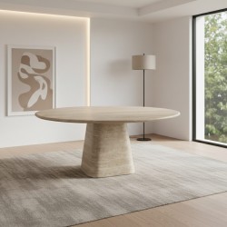 Alora Yuvarlak Traverten Yemek Masası