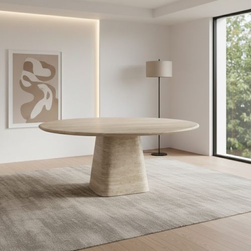 Alora Yuvarlak Traverten Yemek Masası