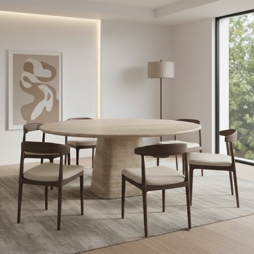 طاولة طعام مستديرة من حجر الترافرتين