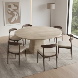 طاولة طعام مستديرة من حجر الترافرتين