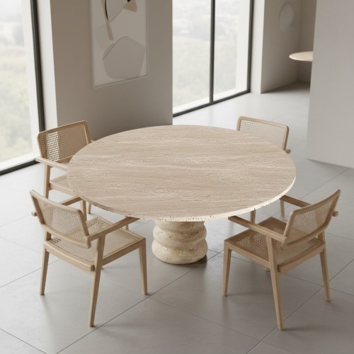 طاولة طعام كاردون المستديرة المصنوعة من حجر الترافرتين