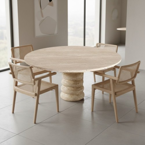 طاولة طعام كاردون المستديرة المصنوعة من حجر الترافرتين