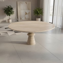Oro Yuvarlak Traverten Yemek Masası