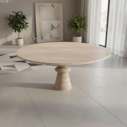 Oro Yuvarlak Traverten Yemek Masası