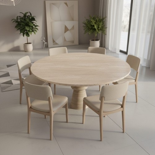 Segam Yuvarlak Traverten Yemek Masası