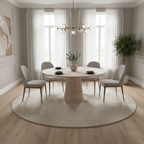 Fiore Yuvarlak Traverten Yemek Masası