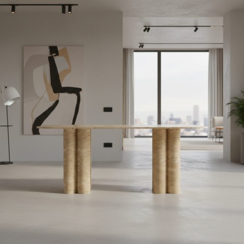 طاولة طعام من حجر الترافرتين من هاس