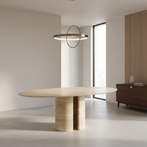 طاولة طعام من حجر الترافرتين بودر