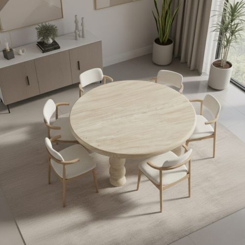 Apex Yuvarlak Traverten Yemek Masası