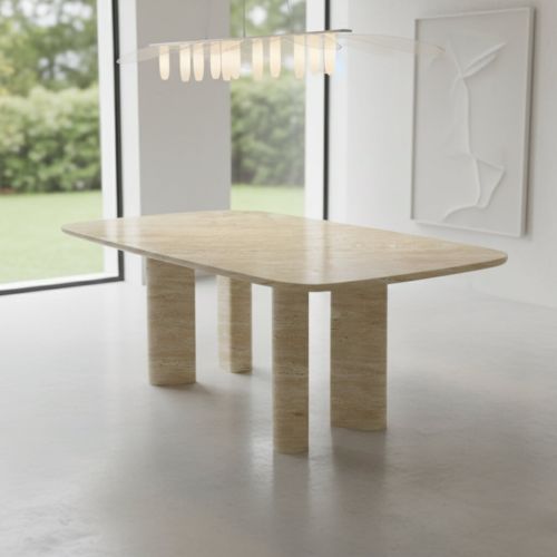 Pure Yuvarlak Traverten Yemek Masası