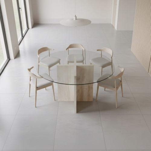 طاولة طعام من حجر الترافرتين بودر-Nora 