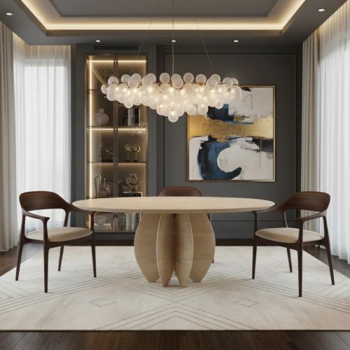 Zoren Yuvarlak Traverten Yemek Masası