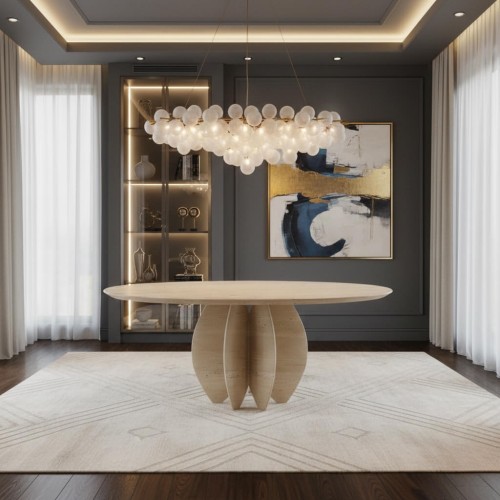 طاولة طعام ستيفانو المستديرة من حجر الترافرتين