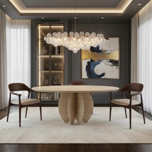 طاولة طعام ستيفانو المستديرة من حجر الترافرتين